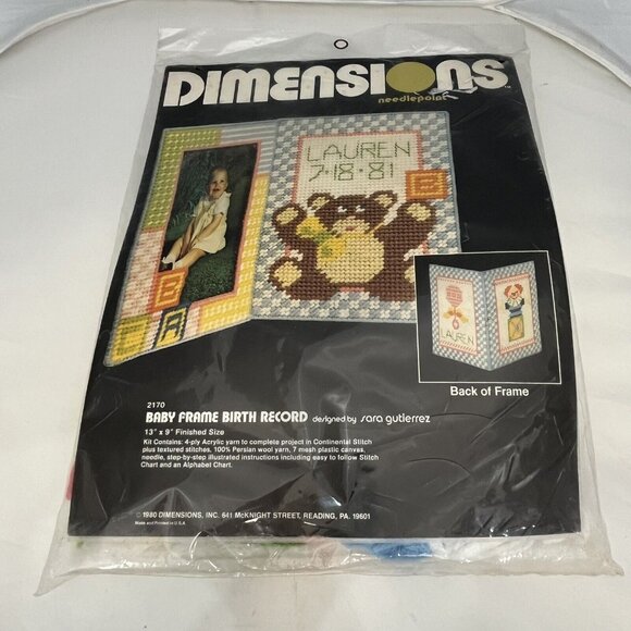 Vintage 1980 Dimensions Needlepoint Kit 2170 Baby Frame Birth Record Sealed - Picture 1 of 15
